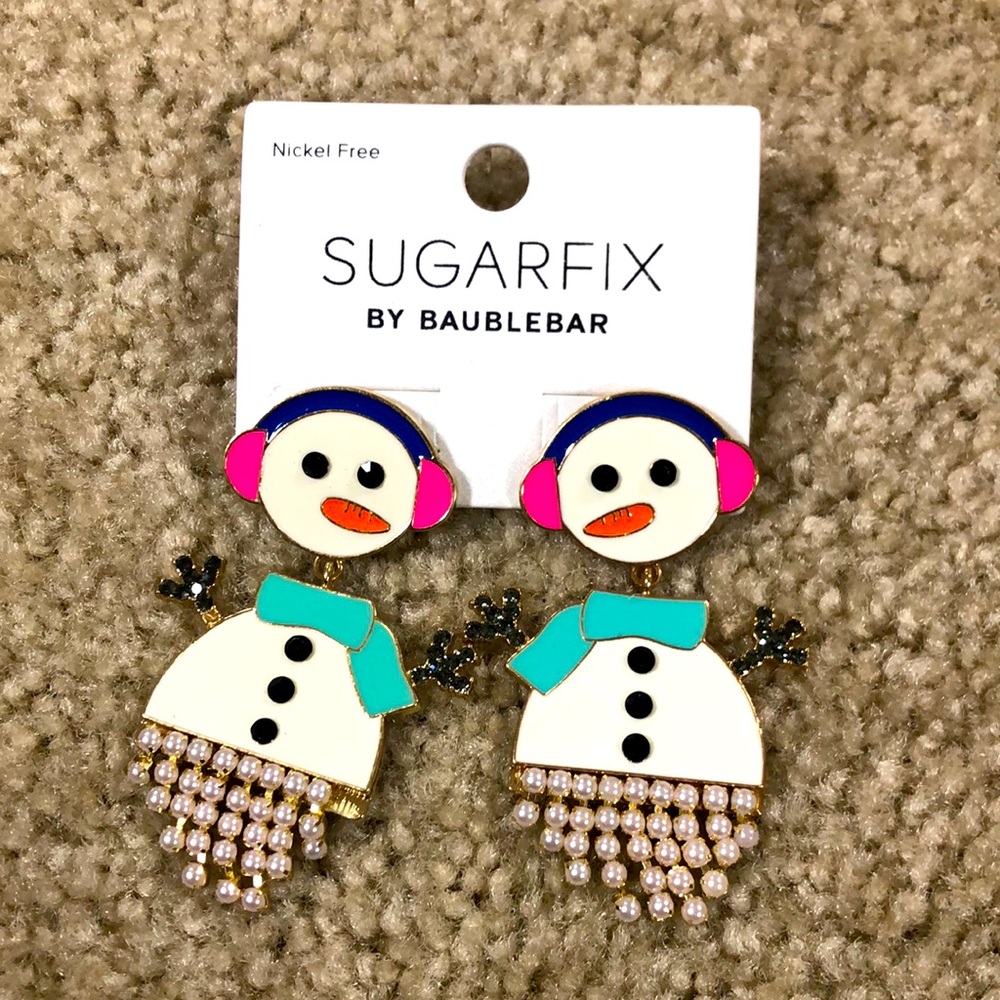 NEW BaubleBar Snowman Christmas gemstone pearl winter 3D enamel earrings